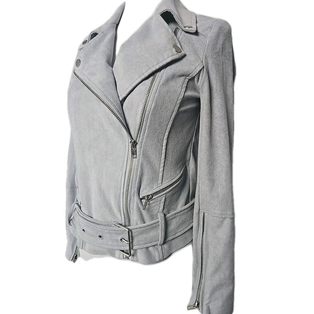 LYSSE Light Blue Zippered Faux Suede Crop Moto Jacket Small